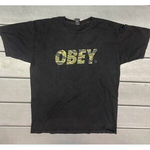 Obey Camo Spell Out Tshirt Mens‎ Large Black Cotton Tee